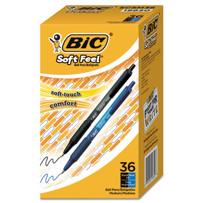 BIC SCSM361-AST Soft Feel Retractable Ballpoint Pen Value Pack, 1mm, Assorted Ink/Barrel, 36/Pack BICSCSM361AST