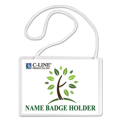 C-Line Specialty Name Badge Holder Kits, 4 x 3, Horizontal Orientation, White, 50/Box CLI97043