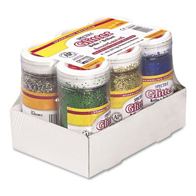 Pacon Spectra Glitter, .04 Hexagon Crystals, Assorted, 4 oz Shaker-Top Jar, 6/Pack PAC91370