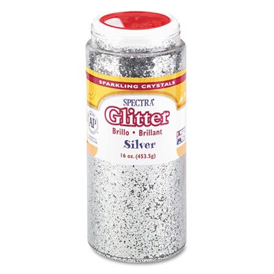 Pacon Spectra Glitter, .04 Hexagon Crystals, Silver, 16 oz Shaker-Top Jar PAC91710