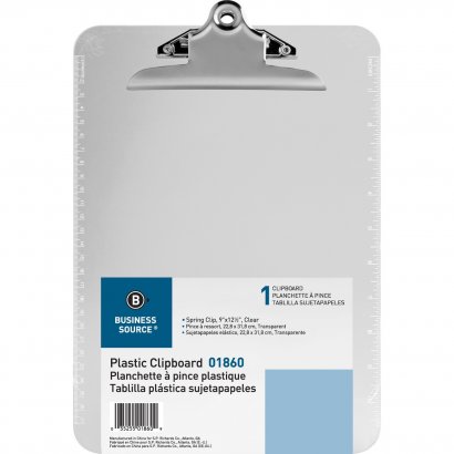 Business Source Spring Clip Plastic Clipboard 01860