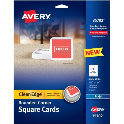 Avery Square Cards w/Rounded Edges 2.5"x2.5" , 93 lbs. 180 Inkjet Cards 35702