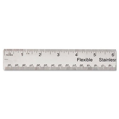 UNV59023 Stainless Steel Ruler w/Cork Back and Hanging Hole, 12", Silver UNV59023