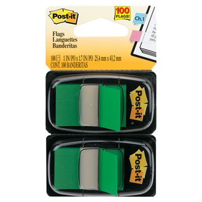 Post-It Flags Standard Page Flags in Dispenser, Green, 100 Flags/Dispenser MMM680GN2