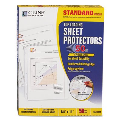 C-Line Standard Weight Polypropylene Sheet Protector, Clear, 2", 11 x 8 1/2, 50/BX CLI62037