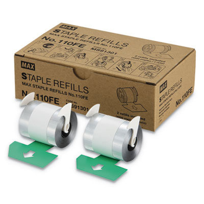 MAX Staple Refills No.110FE, 0.56" Leg, 0.5" Crown, Silver, 4,000/Cartridge, 2 Cartridges/Box, 8,000