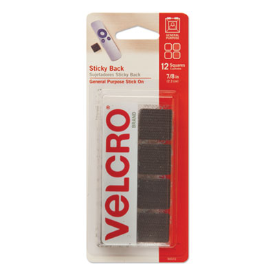 VELCRO Brand Sticky-Back Fasteners, Removable Adhesive, 0.88" x 0.88", Black, 12/Pack VEK90072
