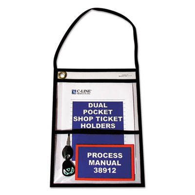 C-Line Stitched Shop Ticket Holders with 150" Strap, Clear/Black, 9 x 12, 15/BX CLI38912