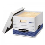 Bankers Box STOR/FILE Med-Duty Letter/Legal Storage Boxes, Locking Lid, White/Blue, 12/CT FEL00789