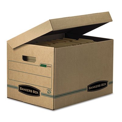 Bankers Box STOR/FILE Storage Box, Letter/Legal, Attached Lid, Kraft/Green, 12/Carton FEL12772