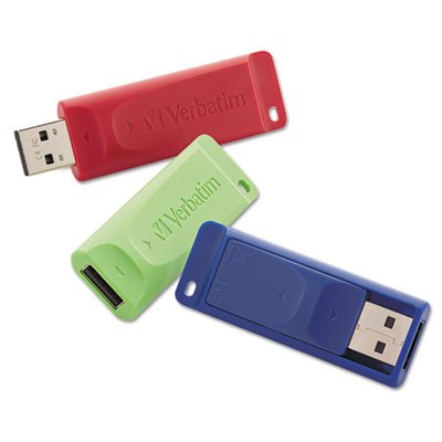 Store 'n' Go USB 2.0 Flash Drive, 4GB, Blue/Green/Red, 3/Pack VER97002