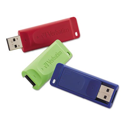 Store 'n' Go USB 2.0 Flash Drive, 8GB, Blue/Green/Red, 3/Pack VER98703