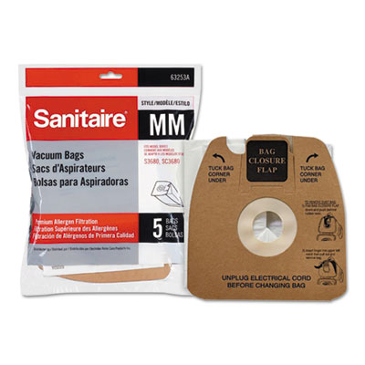 Sanitaire 63253A-10 Style MM Disposable Dust Bags w/Allergen Filter for 3670G/SC3683A/SC3683B, 5/PK EUR63253A10