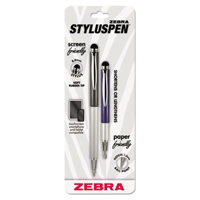 StylusPen Telescopic Ballpoint Pen/Stylus, Black Ink, Blue/Gray Barrel ZEB33602