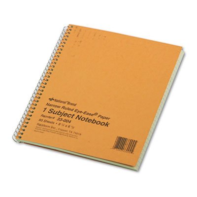 National Brand Subject Wirebound Notebook, Narrow Rule, 8 1/4 x 6 7/8, Green, 80 Sheets RED33004