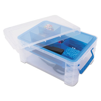 Advantus Super Stacker Divided Storage Box, 6 Sections, 10.38" x 14.25" x 6.5", Clear/Blue AVT37371