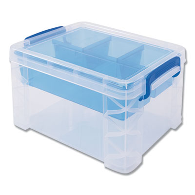 Advantus Super Stacker Divided Storage Box, 5 Sections, 7.5" x 10.13" x 6.5", Clear/Blue AVT37375