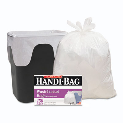 Handi-Bag WEB HAB6FW130 Super Value Pack, 8gal, 0.6mil, 22 x 24, White, 130/Box, 6 Box/Carton WBIHAB6FW130CT