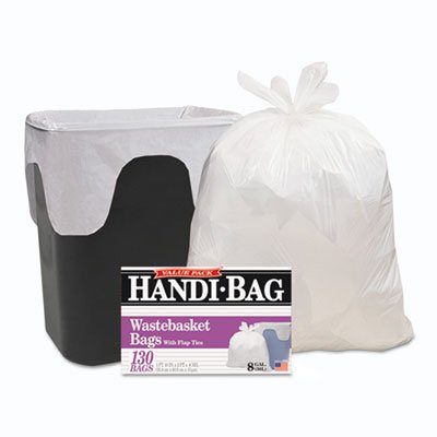 Handi-Bag HAB 6FW130 Super Value Pack, 8gal, 0.6mil, 22 x 24, White, 130/Box WBIHAB6FW130