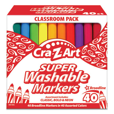 Cra-Z-Art Super Washable Markers, Broad Bullet Tip, Assorted Colors, 40/Set CZA740106