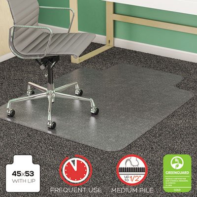 deflecto SuperMat Frequent Use Chair Mat, Medium Pile Carpet, Beveled, 45x53 w/Lip, Clear DEFCM14233