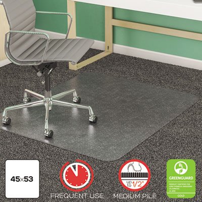 deflecto SuperMat Frequent Use Chair Mat, Medium Pile Carpet, Beveled, 45 x 53, Clear DEFCM14243