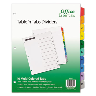 Office Essentials Table 'n Tabs Dividers, 10-Tab, 1 to 10, 11 x 8.5, White, 1 Set AVE11671