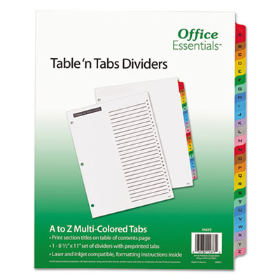 Office Essentials Table 'n Tabs Dividers, 26-Tab, A to Z, 11 x 8.5, White, 1 Set AVE11677