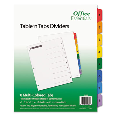 Office Essentials Table 'n Tabs Dividers, 8-Tab, 1 to 8, 11 x 8.5, White, 1 Set AVE11669