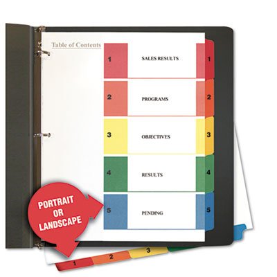 UNV24800 Table of Contents Dividers, Assorted Color 5-Tab, 1-5, Letter, White, 6/Pack UNV24800