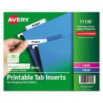 Avery Tabs Inserts For Hanging File Folders, 1/5-Cut Tabs, White, 2" Wide, 100/Pack AVE11136