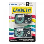 Casio Tape Cassettes for KL Label Makers, 0.37" x 26 ft, Black on Clear, 2/Pack CSOXR9X2S