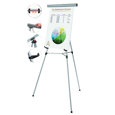 MasterVision Telescoping Tripod Display Easel, Adjusts 38" to 69" High, Metal, Silver BVCFLX05102MV