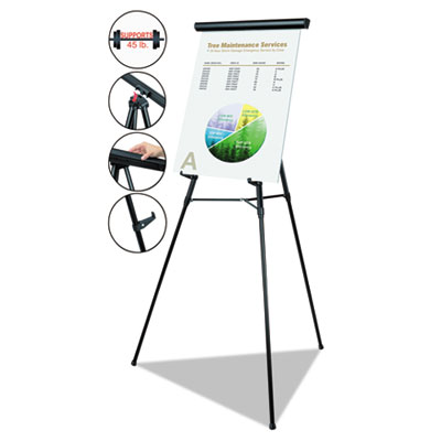 MasterVision Telescoping Tripod Display Easel, Adjusts 38" to 69" High, Metal, Black BVCFLX05101MV