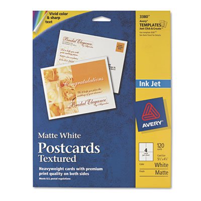 Textured Postcards, Inkjet, Heavyweight, 4 1/4 x 5 1/2, Matte White, 120/Box AVE3380