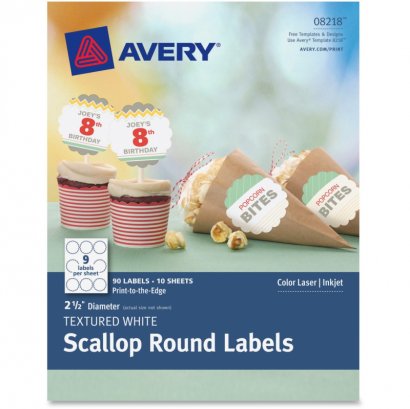 Textured White Scallop Round Labels 08218, 2-1/2" Diameter, Pack of 90 8218