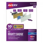 Avery The Mighty Badge Name Badge Holder Kit, Horizontal, 3 x 1, Inkjet, Gold, 10 Holders/ 80 Inserts AVE71203