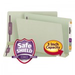 Smead Three Inch Expansion Folder, Two Fasteners, End Tab, Legal, Gray Green, 25/Box SMD37725