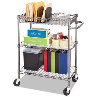 ALESW543018BA Three-Tier Wire Rolling Cart, 34w x 18d x 40h, Black Anthracite ALESW543018BA