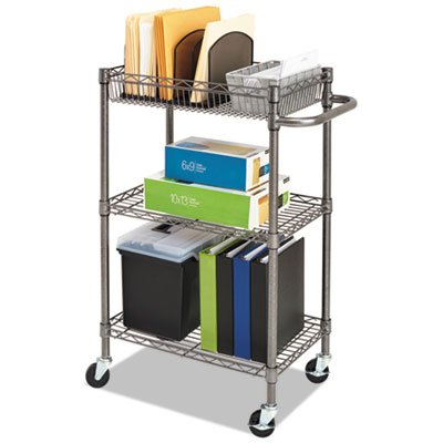 ALESW342416BA Three-Tier Wire Rolling Cart, 28w x 16d x 39h, Black Anthracite ALESW342416BA