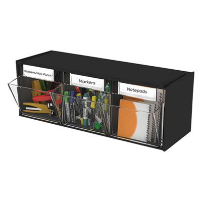 deflecto Tilt Bin Interlocking 3-Bin Organizer, 23 5/8 x 7 3/4 x 9 1/2, Black/Clear