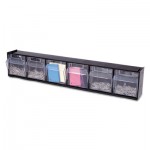 deflecto Tilt Bin Interlocking Multi-Bin Storage Organizer, 6 Sections, 23.63" x 3.63" x 4.5", Black/Clear