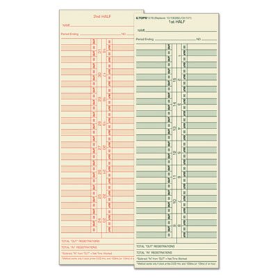 Tops Time Card for Cincinnati/Lathem/Simplex/Acroprint, Semi-Monthly, 500/Box TOP1276