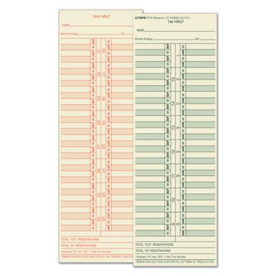 Tops Time Card for Cincinnati/Lathem/Simplex/Acroprint, Semi-Monthly, 500/Box TOP1276