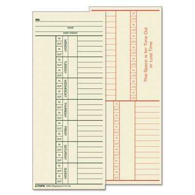 Tops Time Card for Cincinnati, Named Days, Two-Sided, 3 3/8 x 8 1/4, 500/Box TOP1260