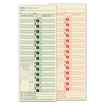 Tops Time Card for Lathem, Bi-Weekly, Two-Sided, 3 1/2 x 9, 500/Box TOP1275