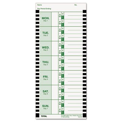 Lathem Time Time Card for Lathem Model 800P, 4 x 9, Weekly, 1-Sided, 100/Pack LTHE8100