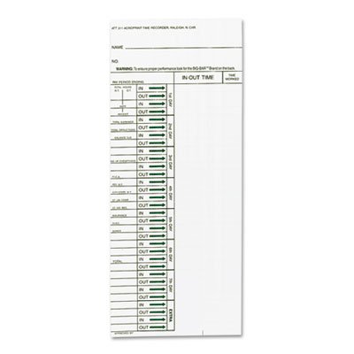 Acroprint Time Card for Model ATT310 Electronic Totalizing Time Recorder, Weekly, 200/Pack ACP096103080