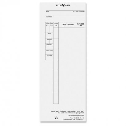 Pyramid Time Cards for Models 4000 & 5000 Series Time Clocks 44100-10