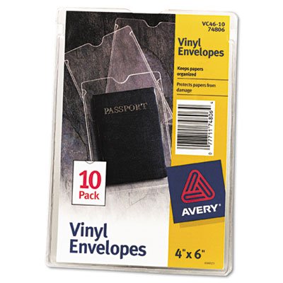 Avery Top-Load Clear Vinyl Envelopes w/Thumb Notch, 4 x 6, Clear, 10/Pack AVE74806